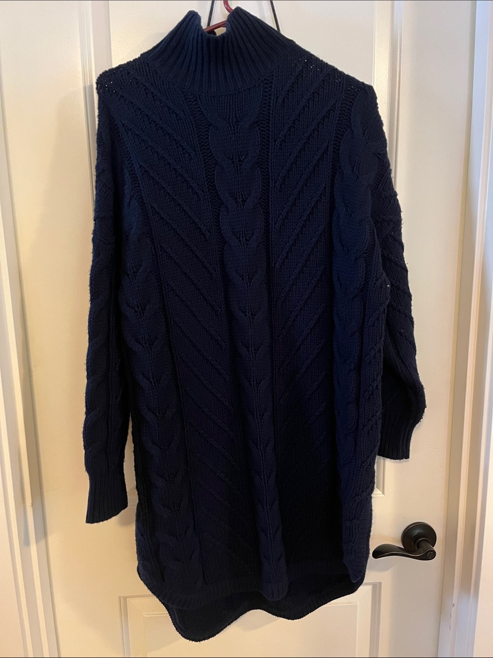 Reiss Navy Cable Knit Turtleneck Sweater Dress
